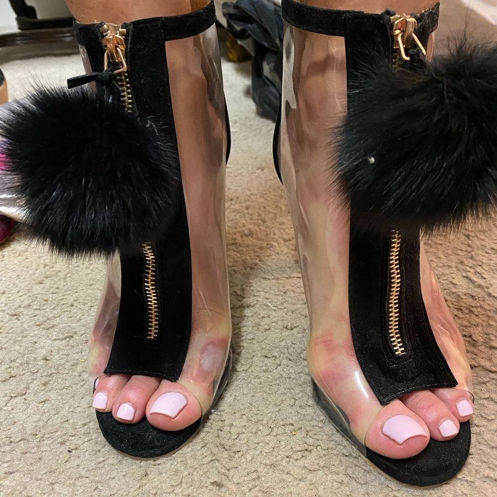 Black and clear heels